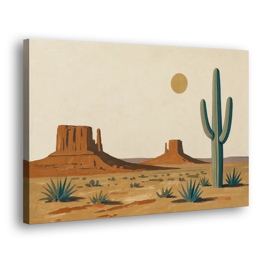 Desert Wall Art with Two Mesas and a Saguaro - Canvas Wall Art - Side