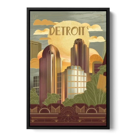 Detroit Architectural Beauty - Black Framed Canvas Wall Art - Front