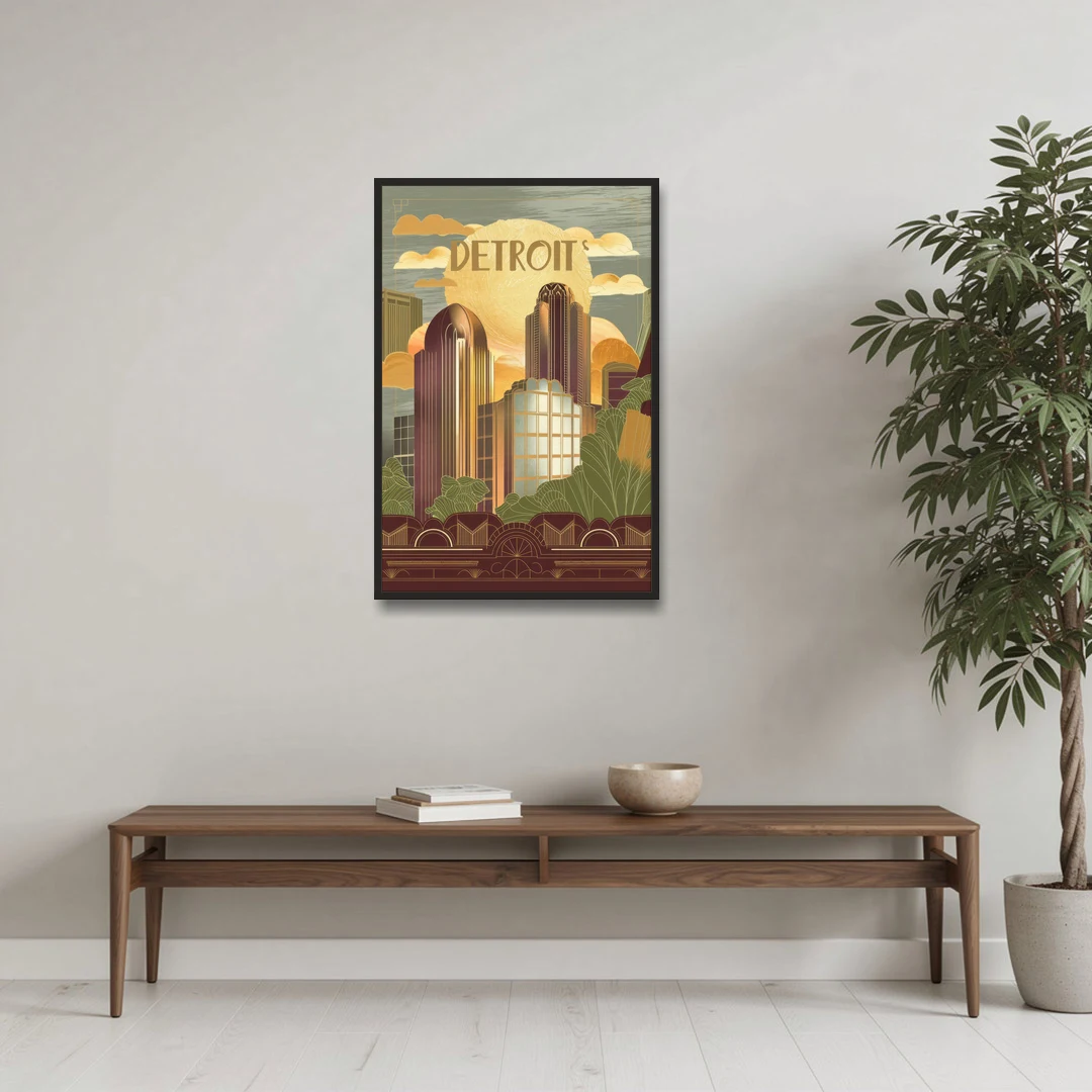 Detroit Architectural Beauty - Black Framed Canvas Wall Art - Coffee Table - 24x36