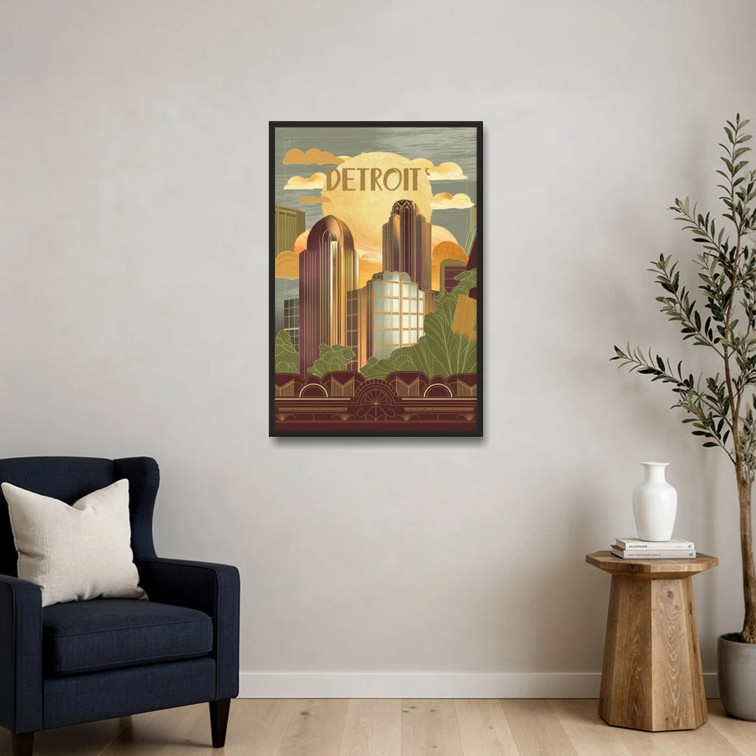 Detroit Architectural Beauty - Black Framed Canvas Wall Art - Sofa - 24x36
