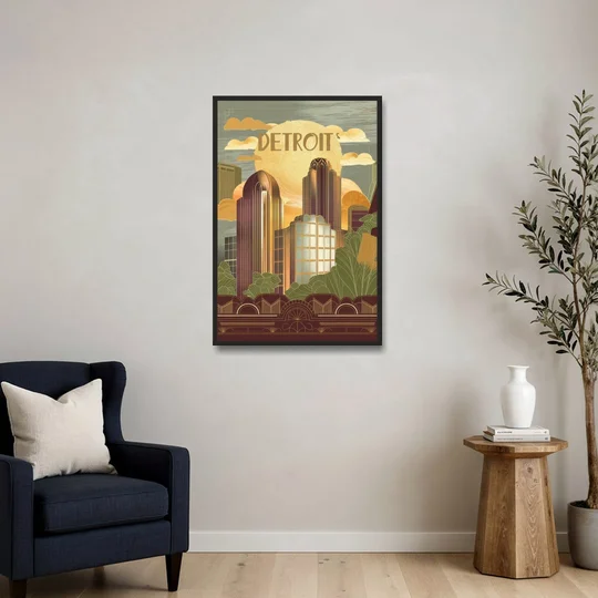 Detroit Architectural Beauty - Black Framed Canvas Wall Art - Sofa - 24x36