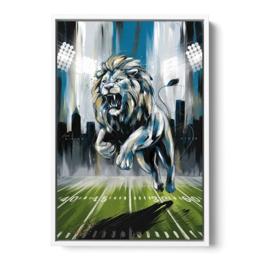 Detroit Lions Team Spirit - White Framed Canvas Wall Art - Front
