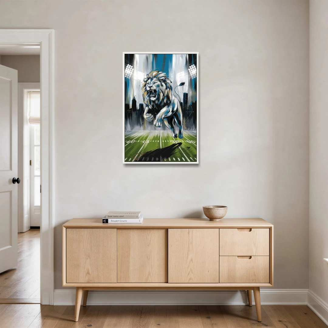Detroit Lions Team Spirit - White Framed Canvas Wall Art - Coffee Table - 24x36