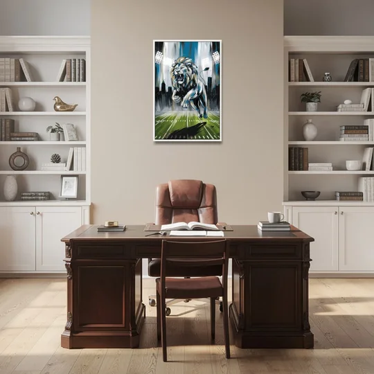 Detroit Lions Team Spirit - White Framed Canvas Wall Art - Office - 24x36