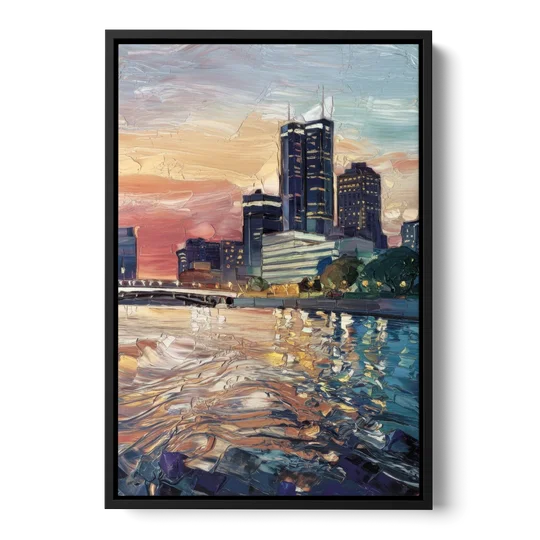 Detroit Riverfront View - Black Framed Canvas Wall Art - Front