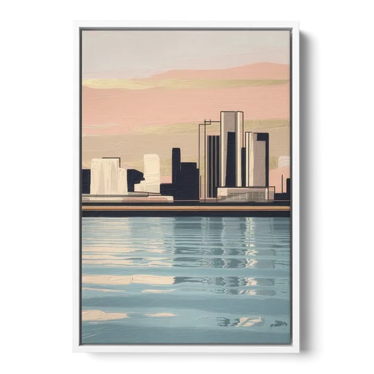 Detroit Riverwalk Serenity - White Framed Canvas Wall Art - Front