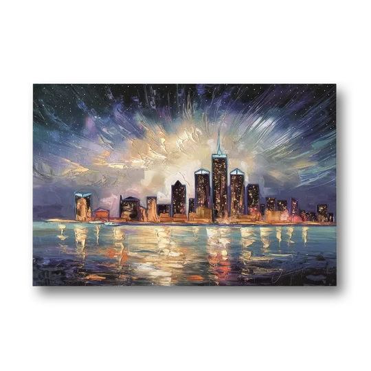 Detroit Skyline And Stars - Canvas Wall Art - Front