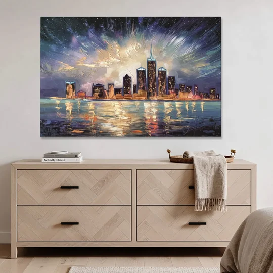 Detroit Skyline And Stars - Canvas Wall Art - Coffee Table - 60x40