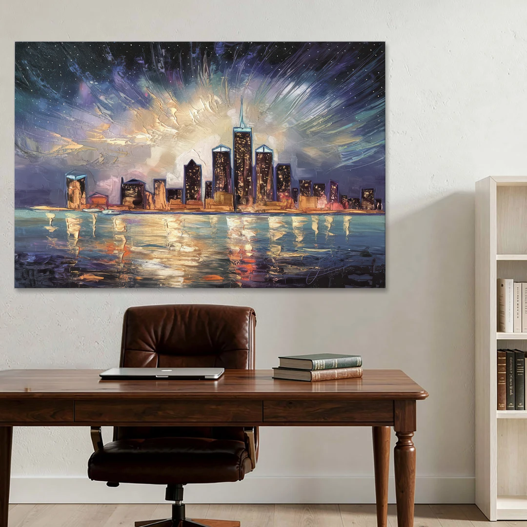 Detroit Skyline And Stars - Canvas Wall Art - Office - 60x40