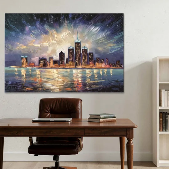 Detroit Skyline And Stars - Canvas Wall Art - Office - 60x40