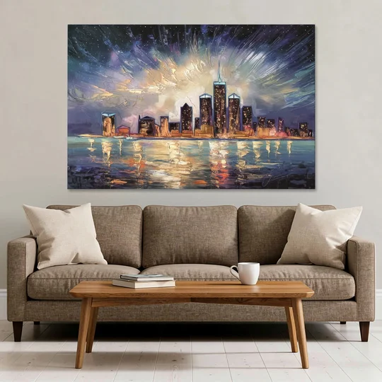 Detroit Skyline And Stars - Canvas Wall Art - Sofa - 60x40