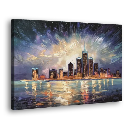 Detroit Skyline And Stars - Canvas Wall Art - Side