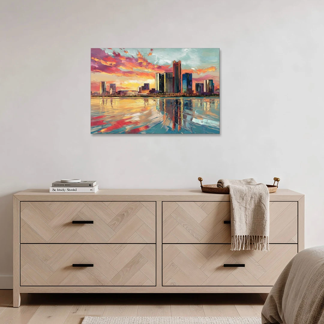 Detroit Skyline At Sunset - Canvas Wall Art - Coffee Table - 36x24