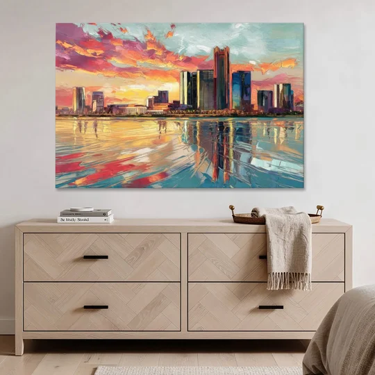 Detroit Skyline At Sunset - Canvas Wall Art - Coffee Table - 60x40