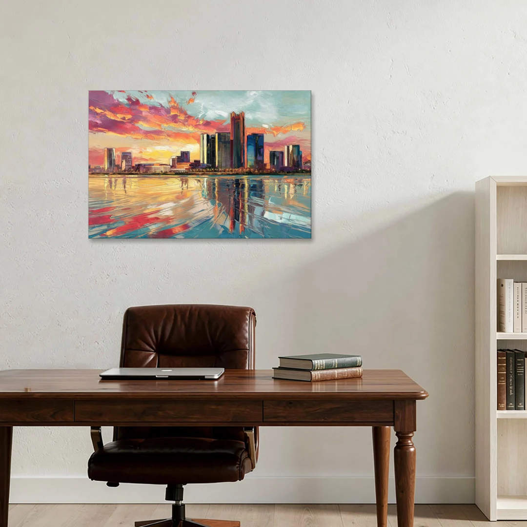 Detroit Skyline At Sunset - Canvas Wall Art - Office - 36x24