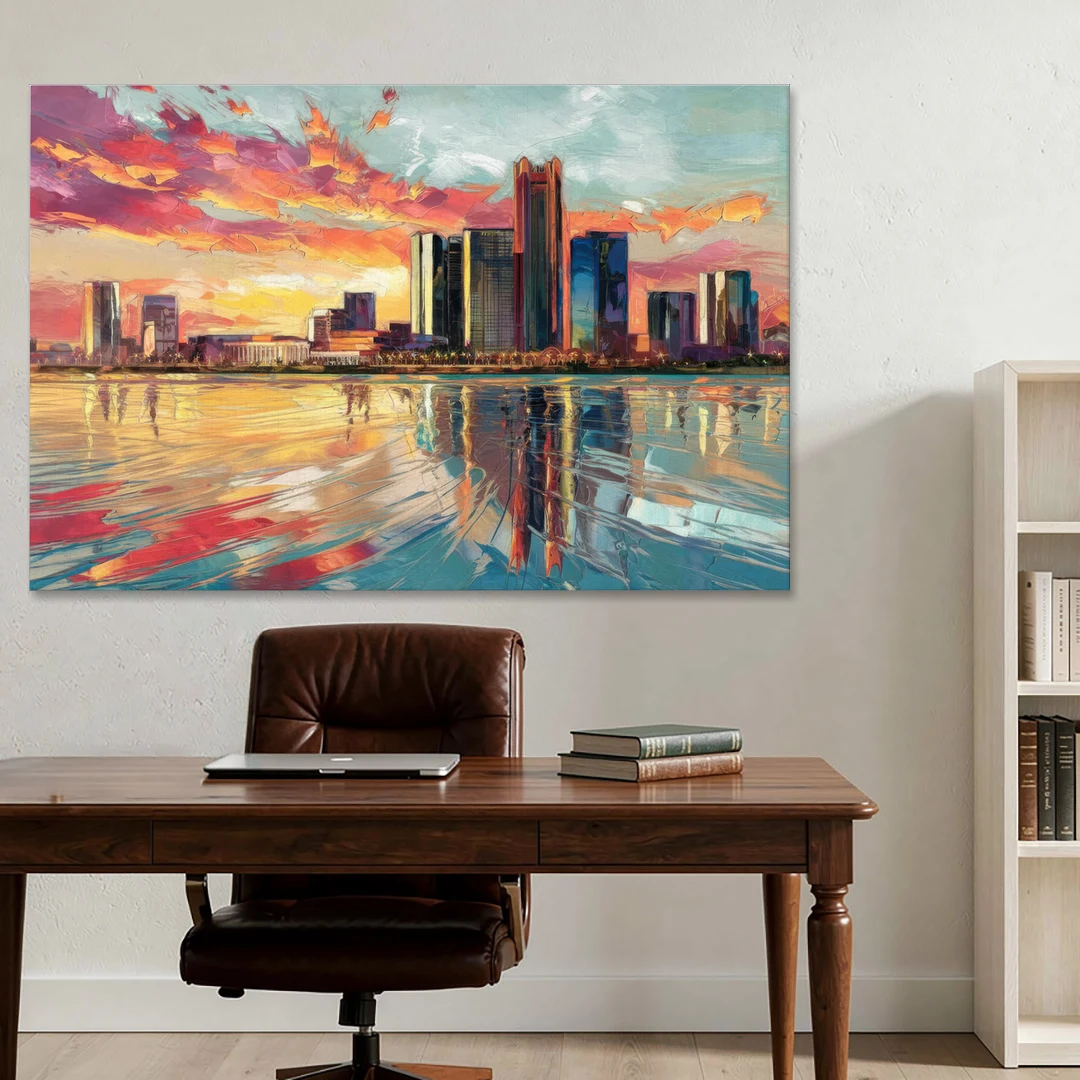 Detroit Skyline At Sunset - Canvas Wall Art - Office - 60x40