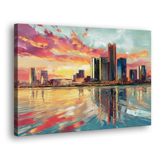 Detroit Skyline At Sunset - Canvas Wall Art - Side