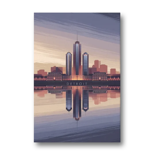 Detroit Skyline Reflections - Canvas Wall Art - Front