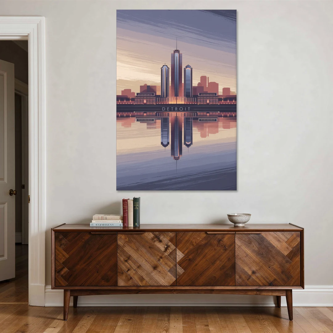Detroit Skyline Reflections - Canvas Wall Art - Coffee Table - 40x60