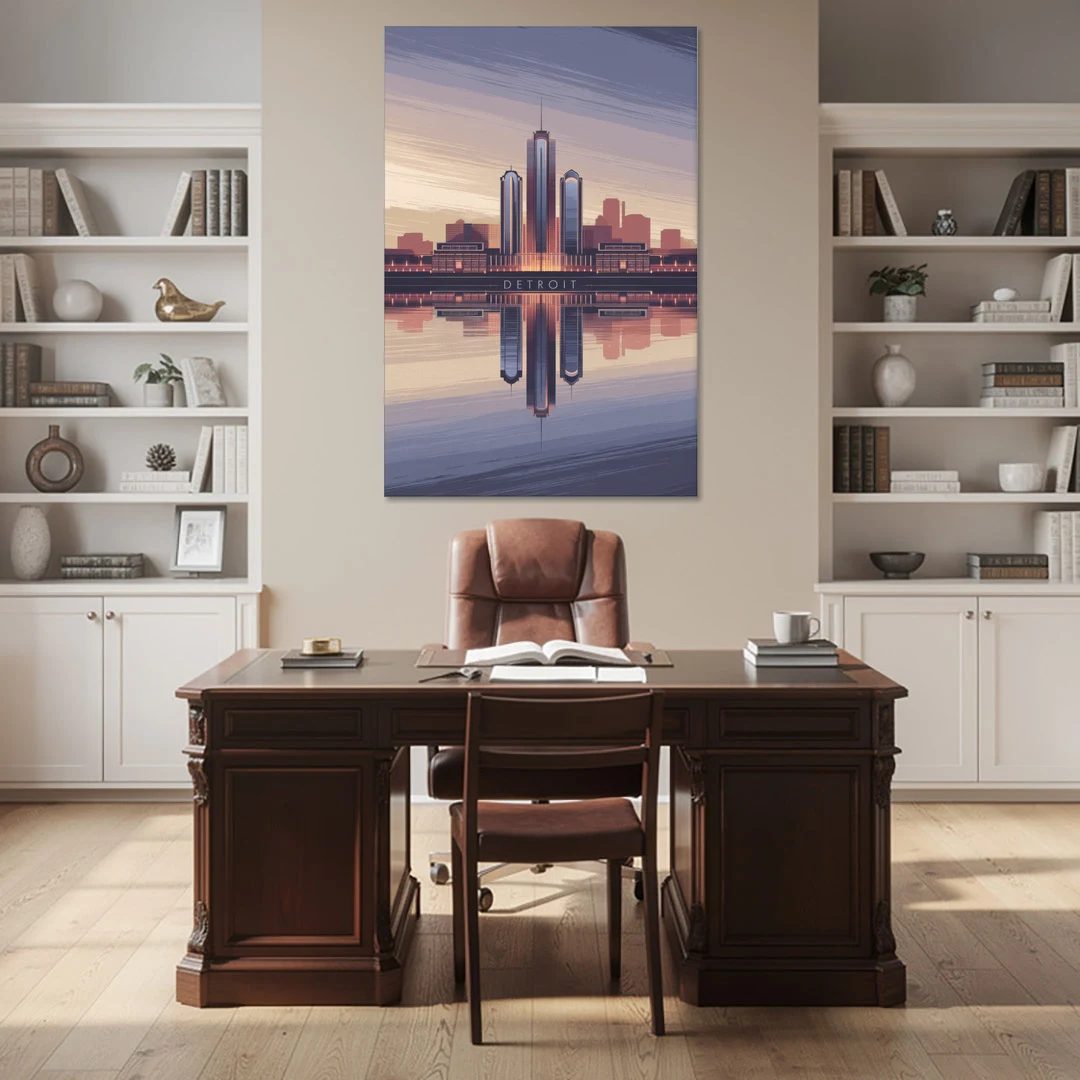 Detroit Skyline Reflections - Canvas Wall Art - Office - 40x60