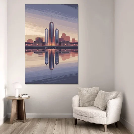 Detroit Skyline Reflections - Canvas Wall Art - Sofa - 40x60