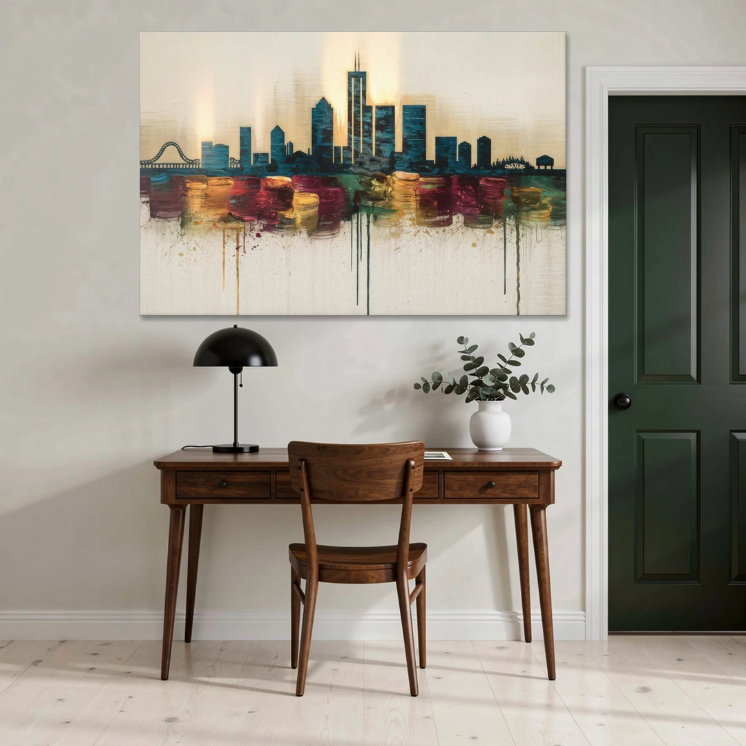 Detroit Skyline Silhouette - Canvas Wall Art - Office - 60x40
