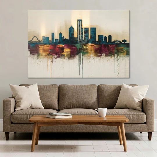 Detroit Skyline Silhouette - Canvas Wall Art - Sofa - 60x40