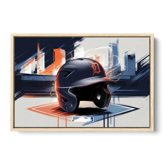 Detroit Tigers Baseball - Oak Framed Canvas Wall Art - Front