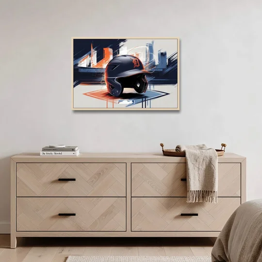 Detroit Tigers Baseball - Oak Framed Canvas Wall Art - Coffee Table - 36x24