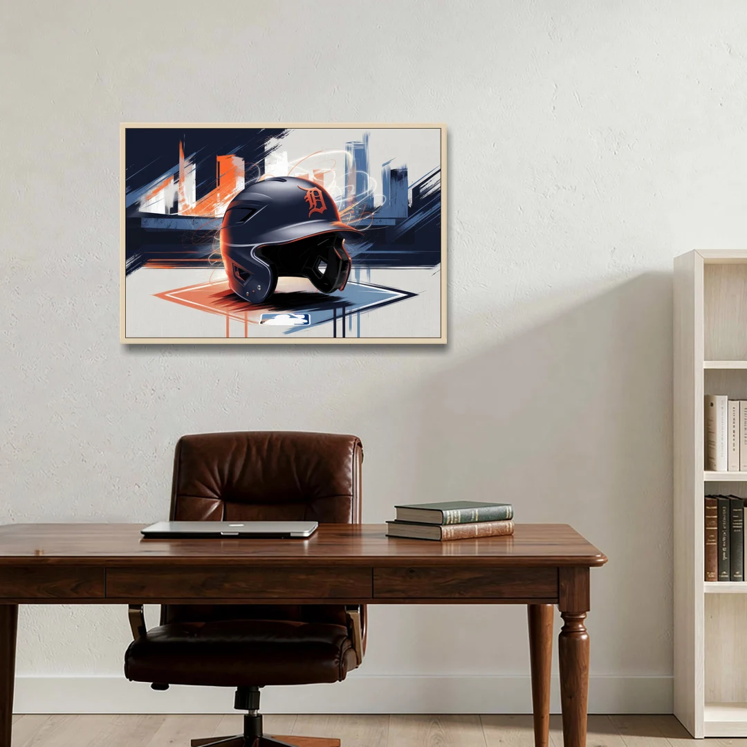 Detroit Tigers Baseball - Oak Framed Canvas Wall Art - Office - 36x24