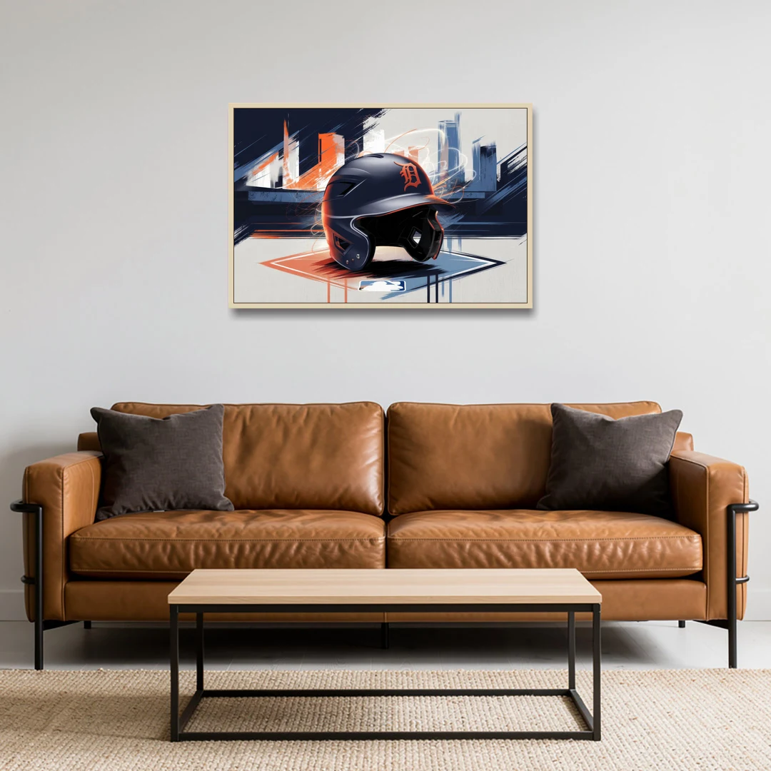 Detroit Tigers Baseball - Oak Framed Canvas Wall Art - Sofa - 36x24