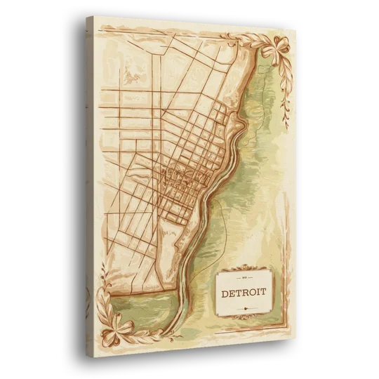 Detroit Vintage Map - Canvas Wall Art - Side