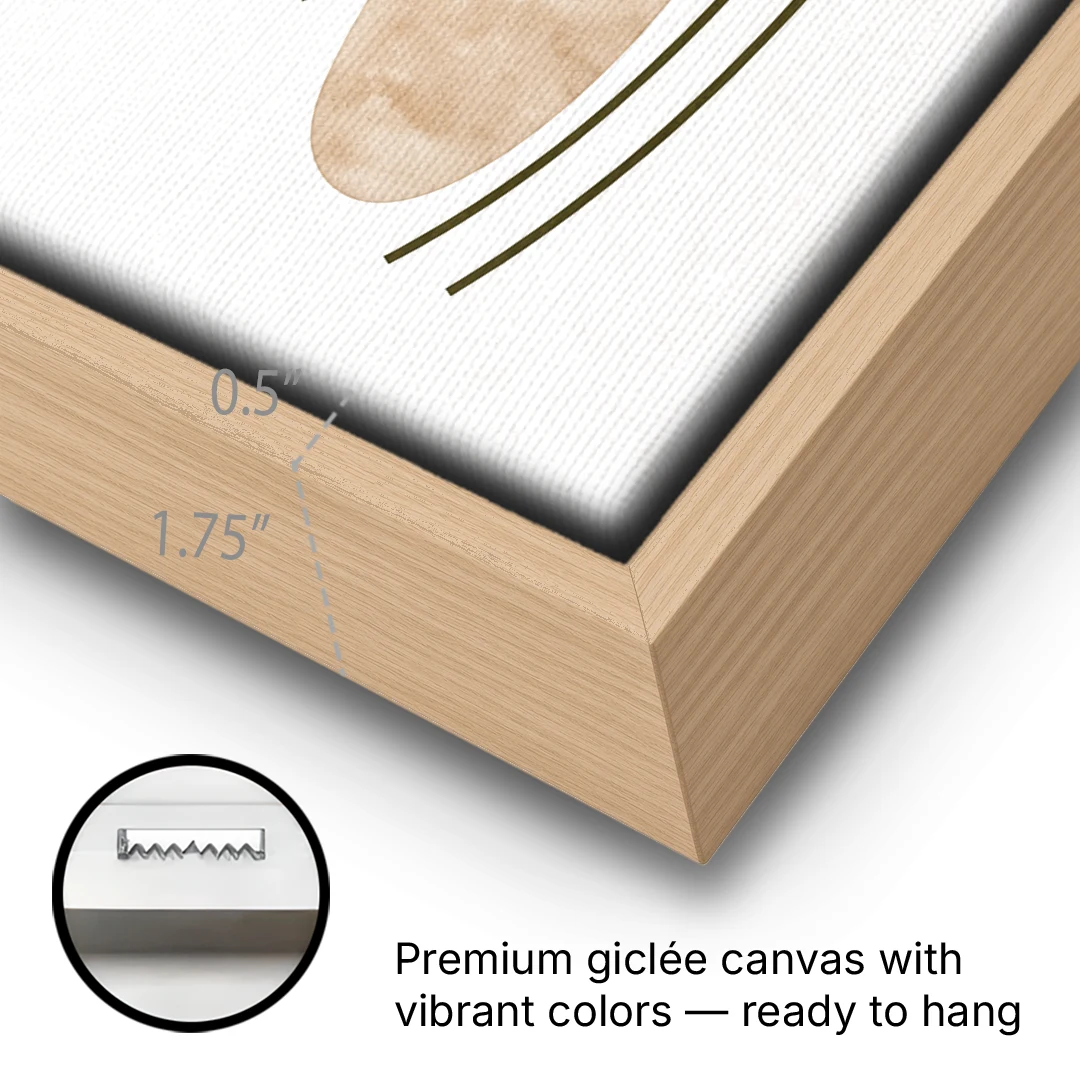 Dining Room Abstract Art with Horizontal Olive Leaf - Oak Framed Canvas Wall Art - Gallery Wrap Corner