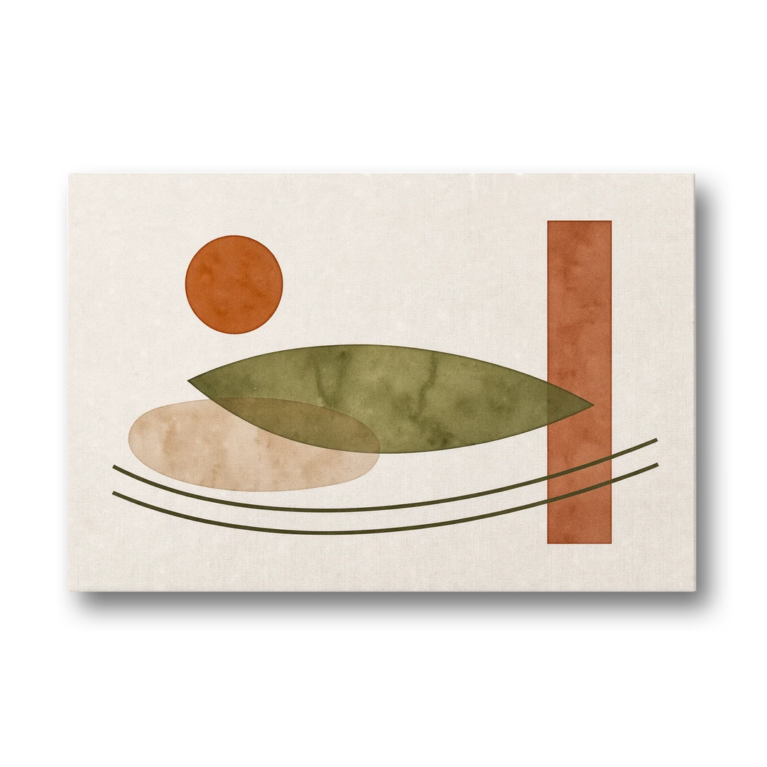 Dining Room Abstract Art with Horizontal Olive Leaf - Canvas Wall Art - Front