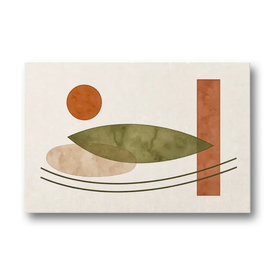 Dining Room Abstract Art with Horizontal Olive Leaf - Canvas Wall Art - Front