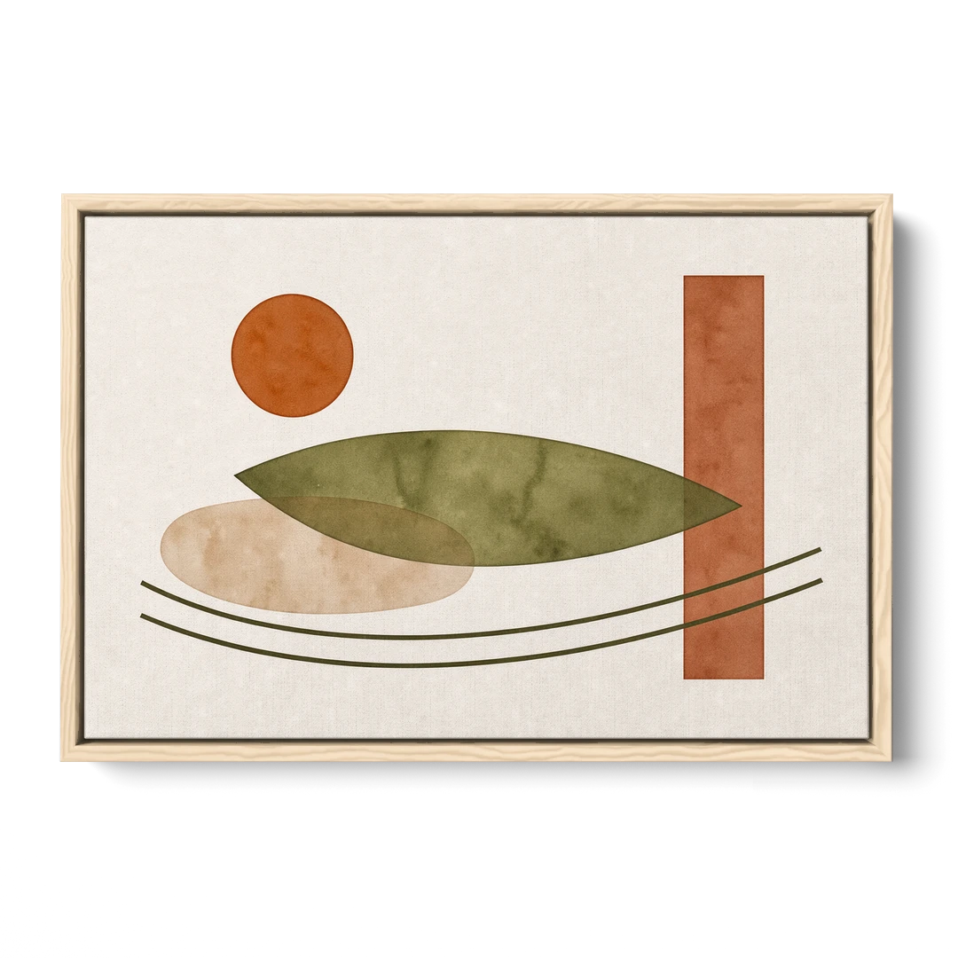 Dining Room Abstract Art with Horizontal Olive Leaf - Oak Framed Canvas Wall Art - Front