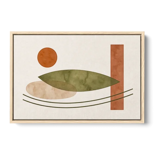 Dining Room Abstract Art with Horizontal Olive Leaf - Oak Framed Canvas Wall Art - Front