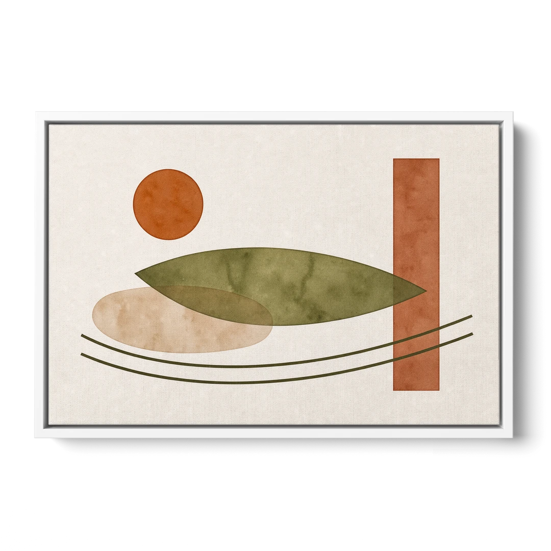 Dining Room Abstract Art with Horizontal Olive Leaf - White Framed Canvas Wall Art - Front