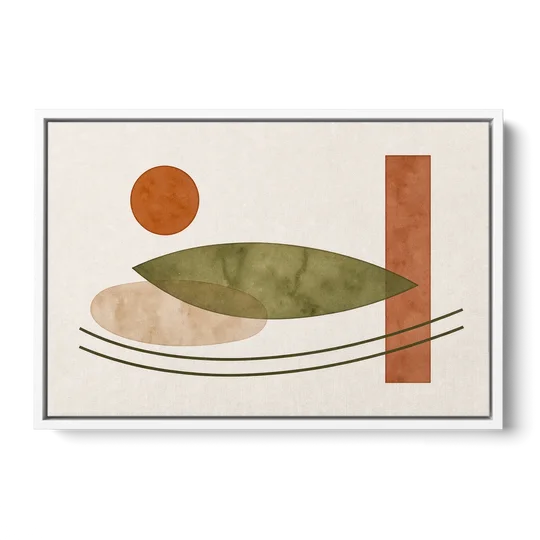 Dining Room Abstract Art with Horizontal Olive Leaf - White Framed Canvas Wall Art - Front
