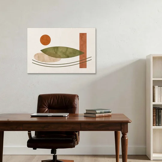 Dining Room Abstract Art with Horizontal Olive Leaf - Canvas Wall Art - Office - 36x24