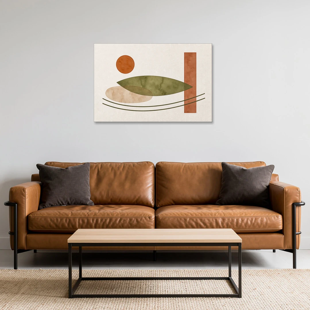 Dining Room Abstract Art with Horizontal Olive Leaf - Canvas Wall Art - Sofa - 36x24