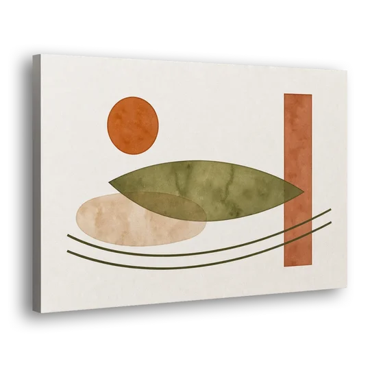 Dining Room Abstract Art with Horizontal Olive Leaf - Canvas Wall Art - Side