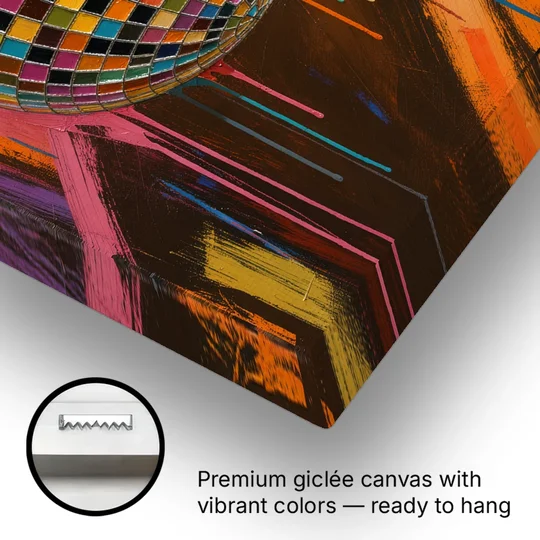 Disco Ball Painting in Bursting Color - Canvas Wall Art - Gallery Wrap Corner