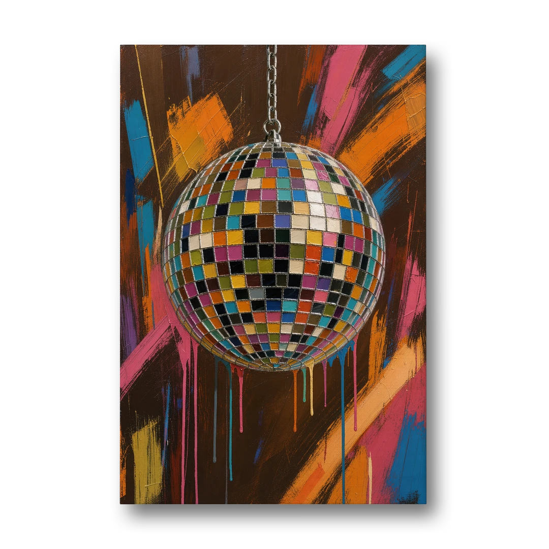 Disco Ball Painting in Bursting Color - Canvas Wall Art - Front