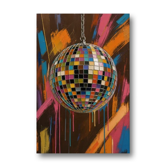Disco Ball Painting in Bursting Color - Canvas Wall Art - Front