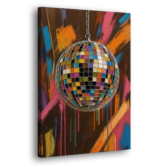 Disco Ball Painting in Bursting Color - Canvas Wall Art - Side