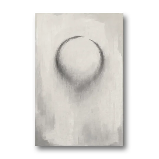 Minimalist Black and White Dissolving Charcoal Circle - Canvas Wall Art - Front