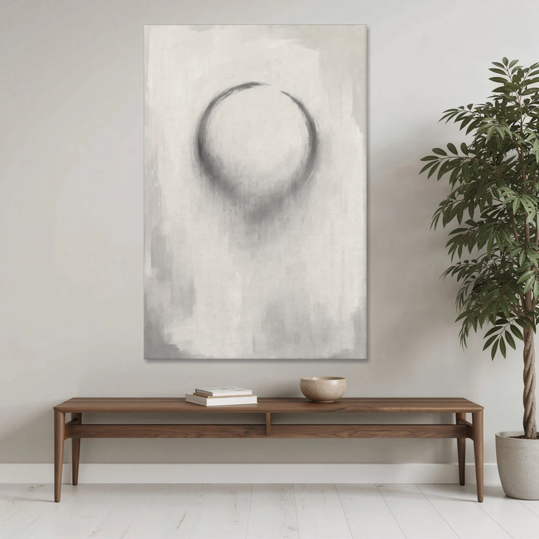 Minimalist Black and White Dissolving Charcoal Circle - Canvas Wall Art - Coffee Table - 40x60