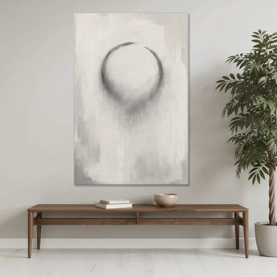 Minimalist Black and White Dissolving Charcoal Circle - Canvas Wall Art - Coffee Table - 40x60