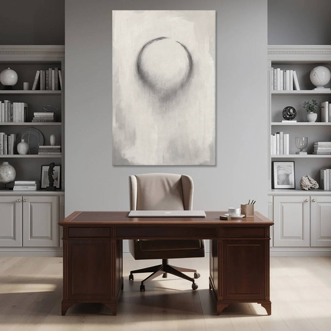 Minimalist Black and White Dissolving Charcoal Circle - Canvas Wall Art - Office - 40x60